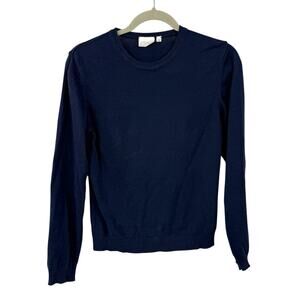 Julia Armory Knit Sweater Top Small Navy Blue Long Sleeve Pullover Minimalist